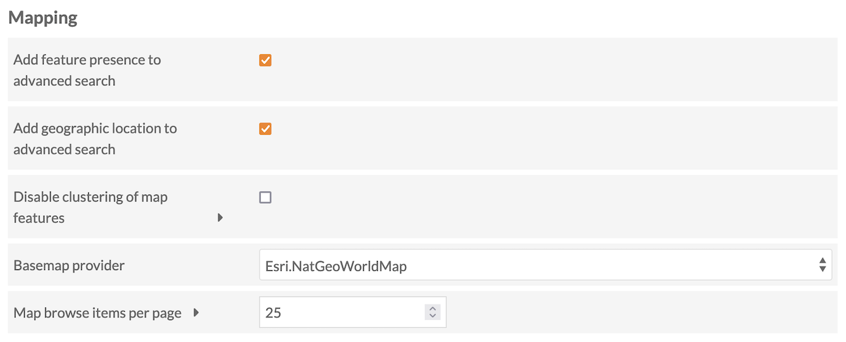 The two Mapping settings added to each site settings page.