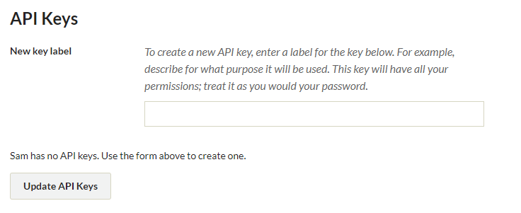 API Key dialog