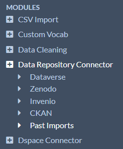 Navigation menu showing Data Repository Connector options