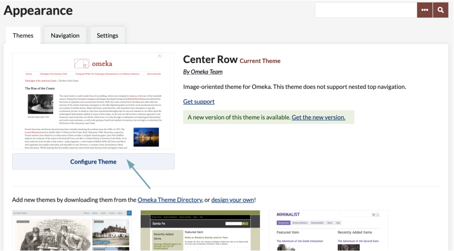 A screenshot with a teal arrow pointing to the "Configure Theme" button