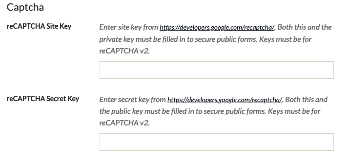 Screencap of the Captcha section of the security settings