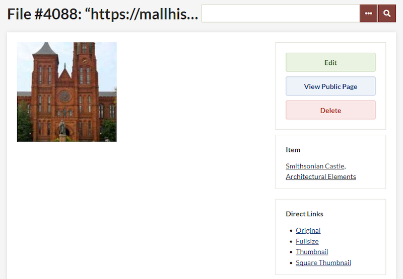 A File view showing links to generated thumbnails for the image.