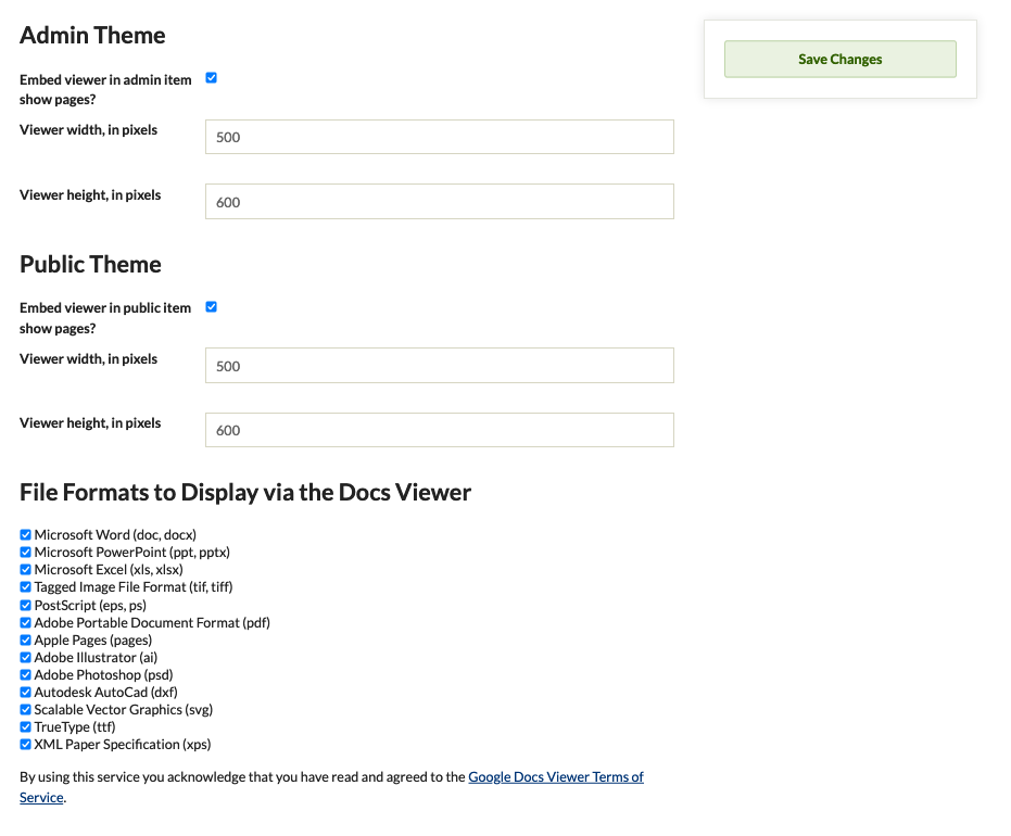 DocsViewer configuration options