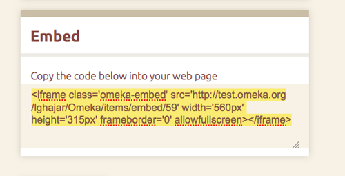 Embed Code field with code highlighted