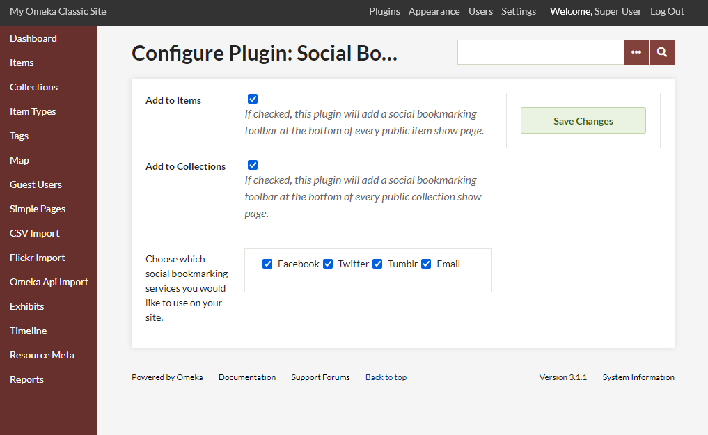 SocialBookmarking configuration options