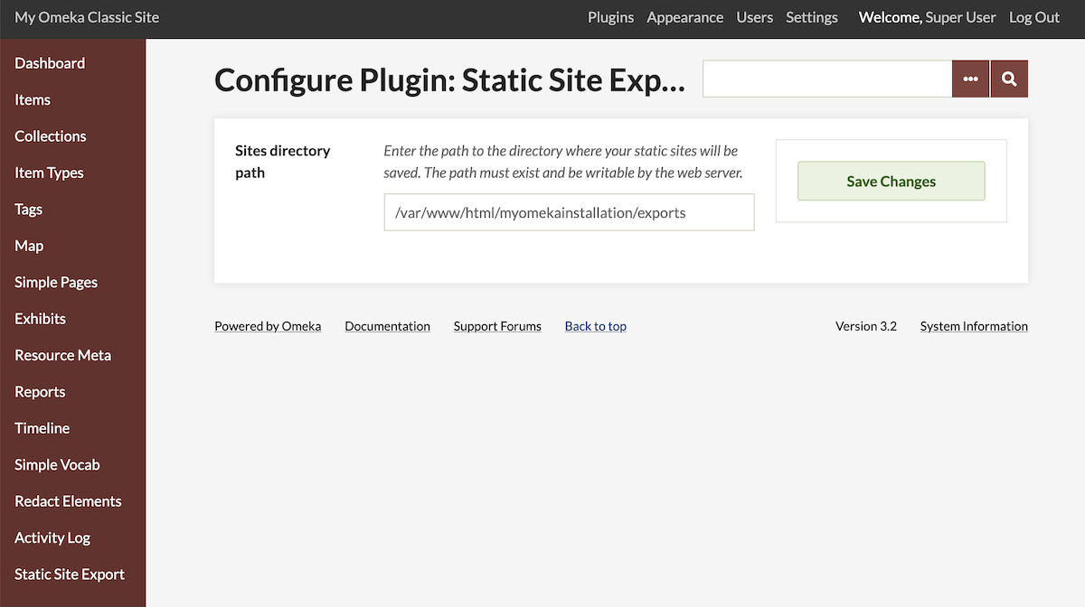 Plugin configuration page showing one field, a text entry.