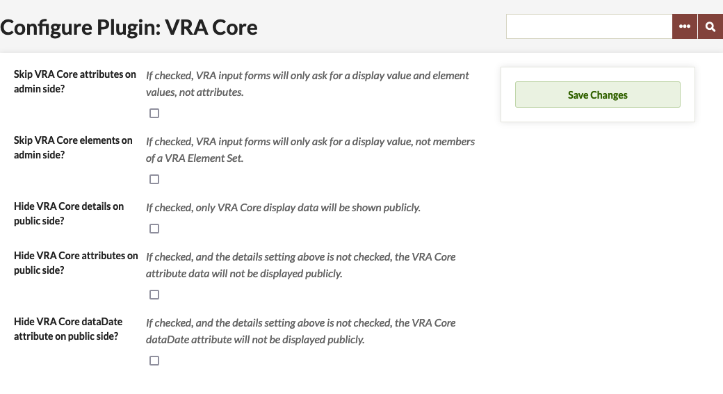 VRA Core configuration options
