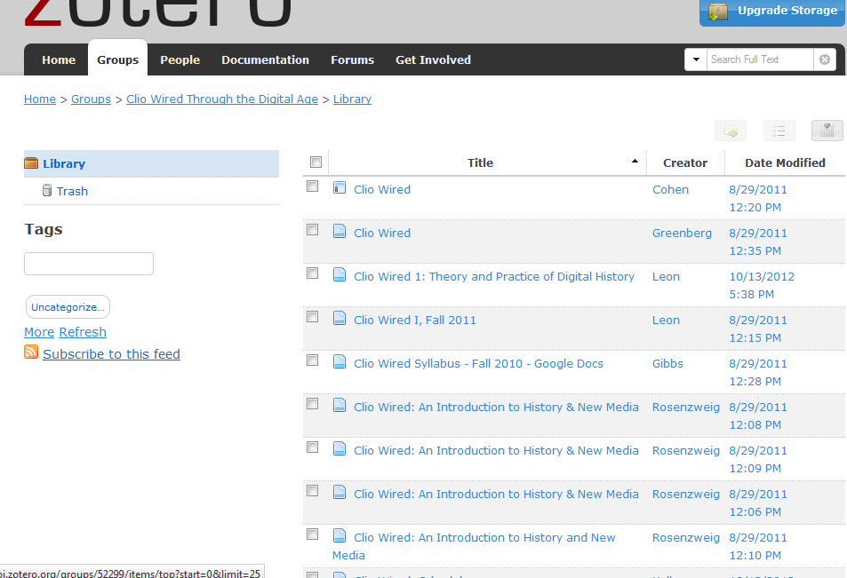 Zotero library on the web