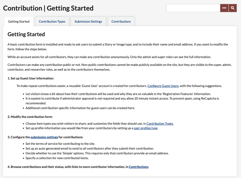 Contribution tab, open to Getting Started
