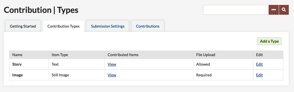 Contribution Types table