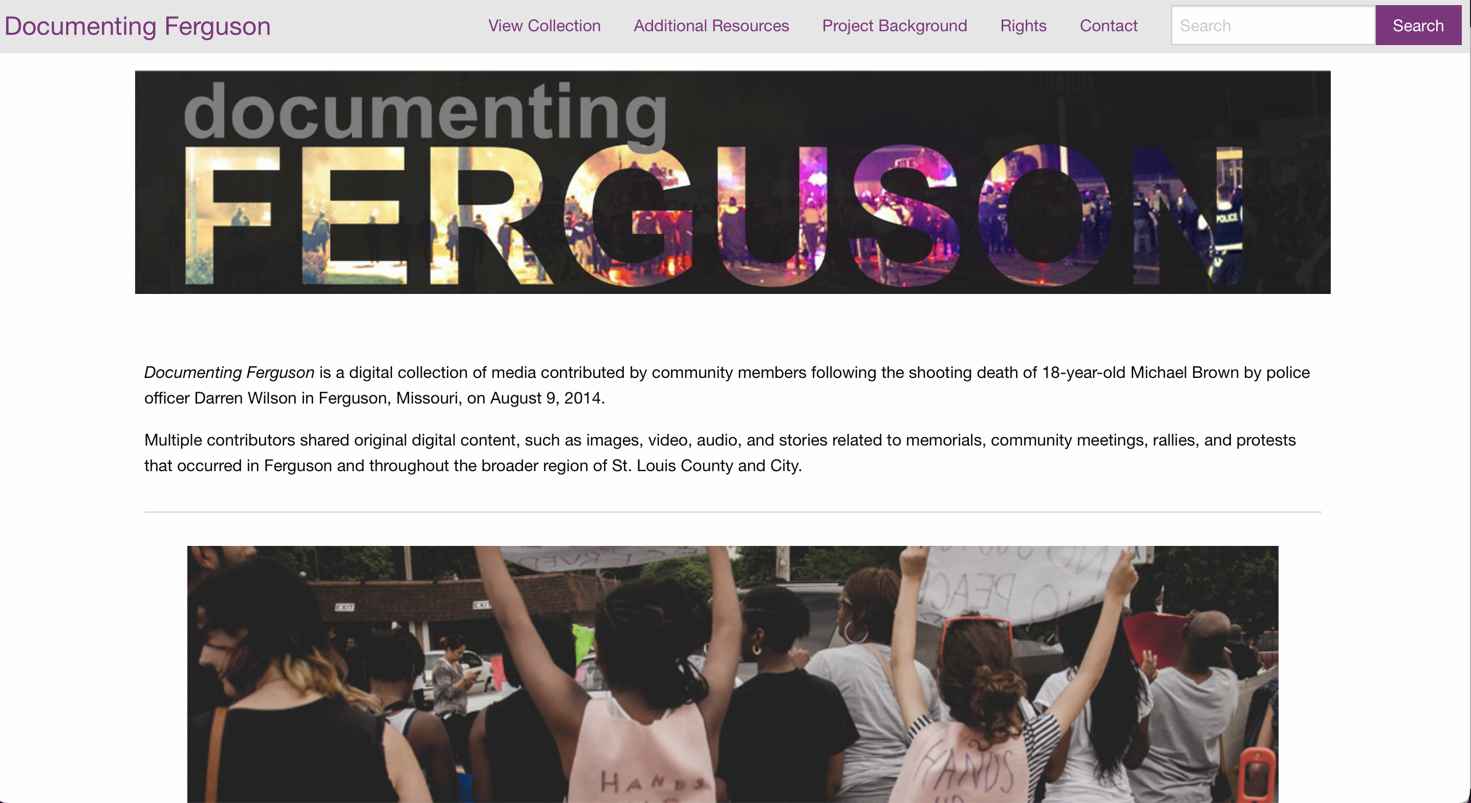 Homepage of Documenting Ferguson