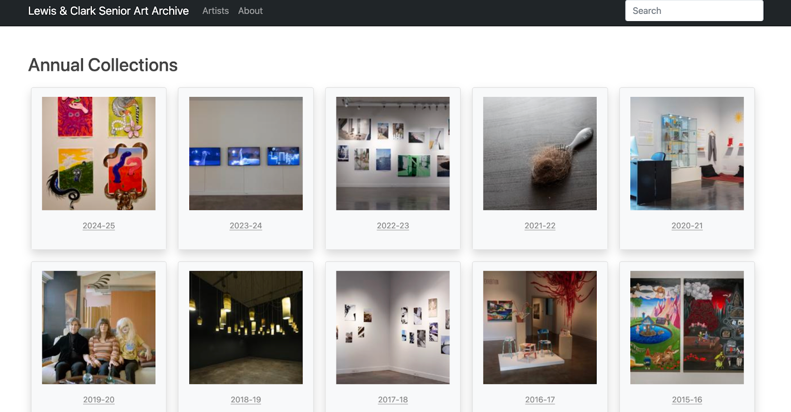 Screenshot of Lewis & Clark Senior Art Archive site