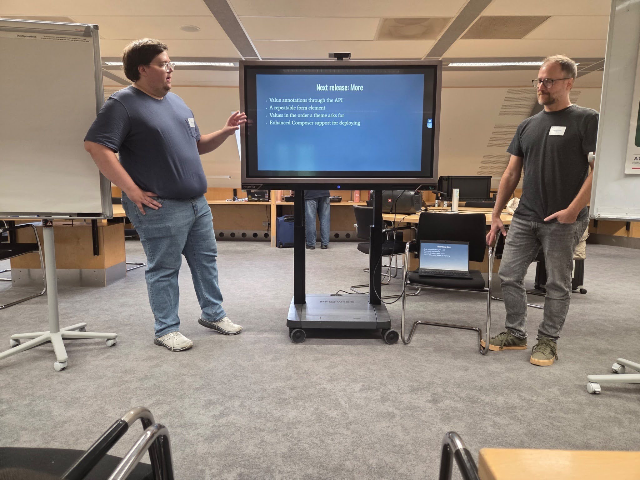 John Flatness and Jim Safley presenting at International Omeka S Developer and Power User event
