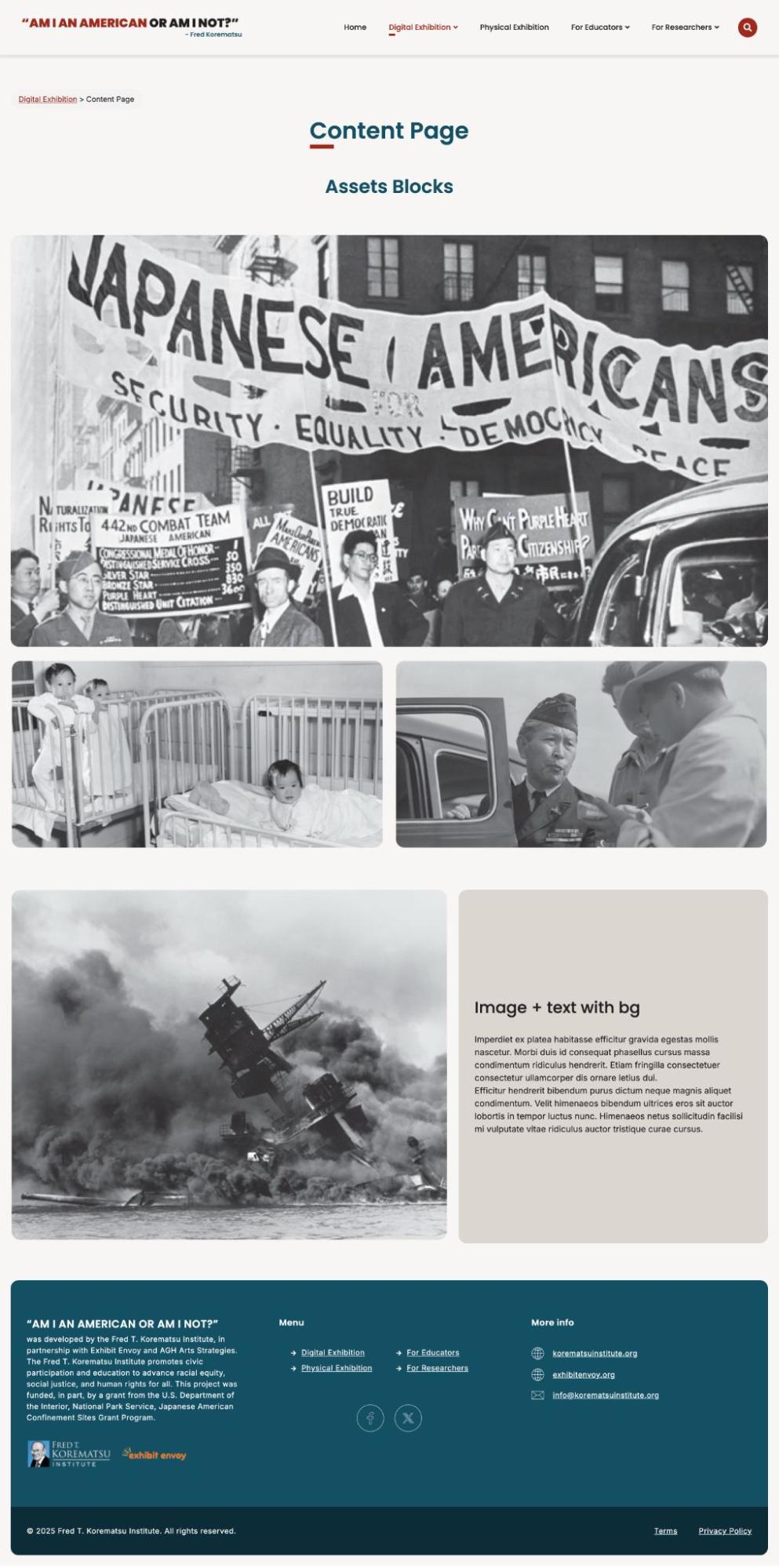 This template still features the navigation banner and centered headings, but the main content grid displays a mix of photography and text that stretches to the edge of the browser window, greatly diminishing the left and margins used in the other templates.