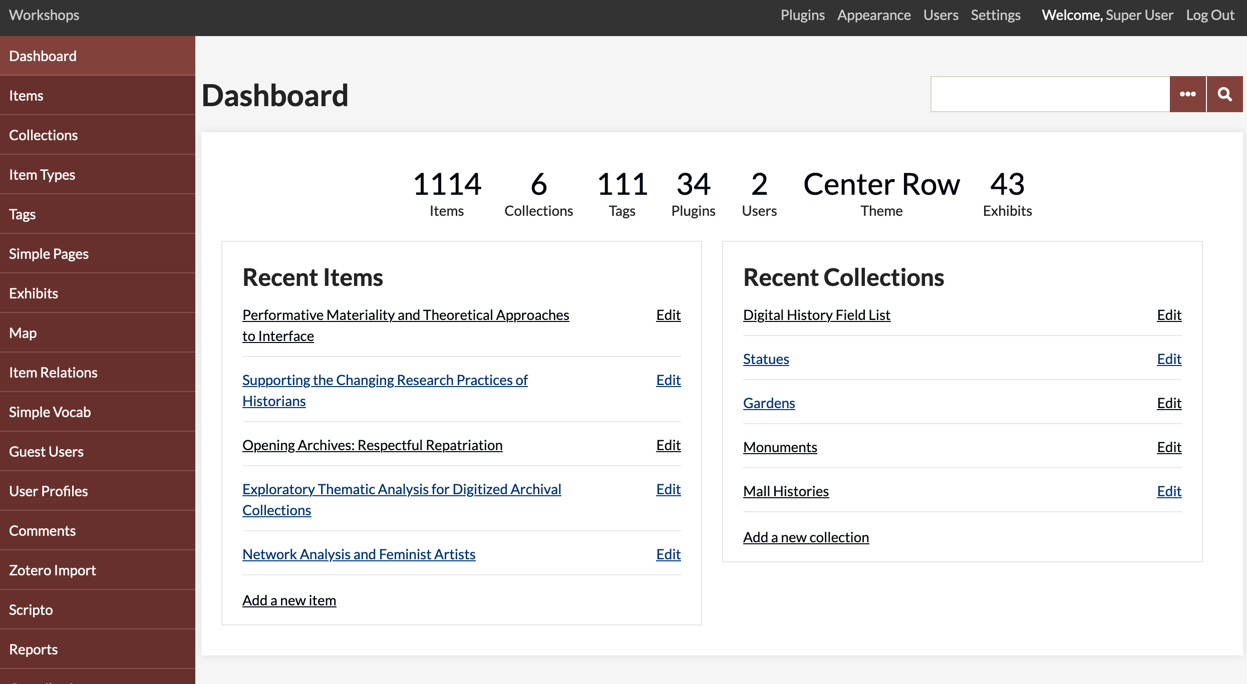 "Omeka Classic 3.0 Dashboard image"