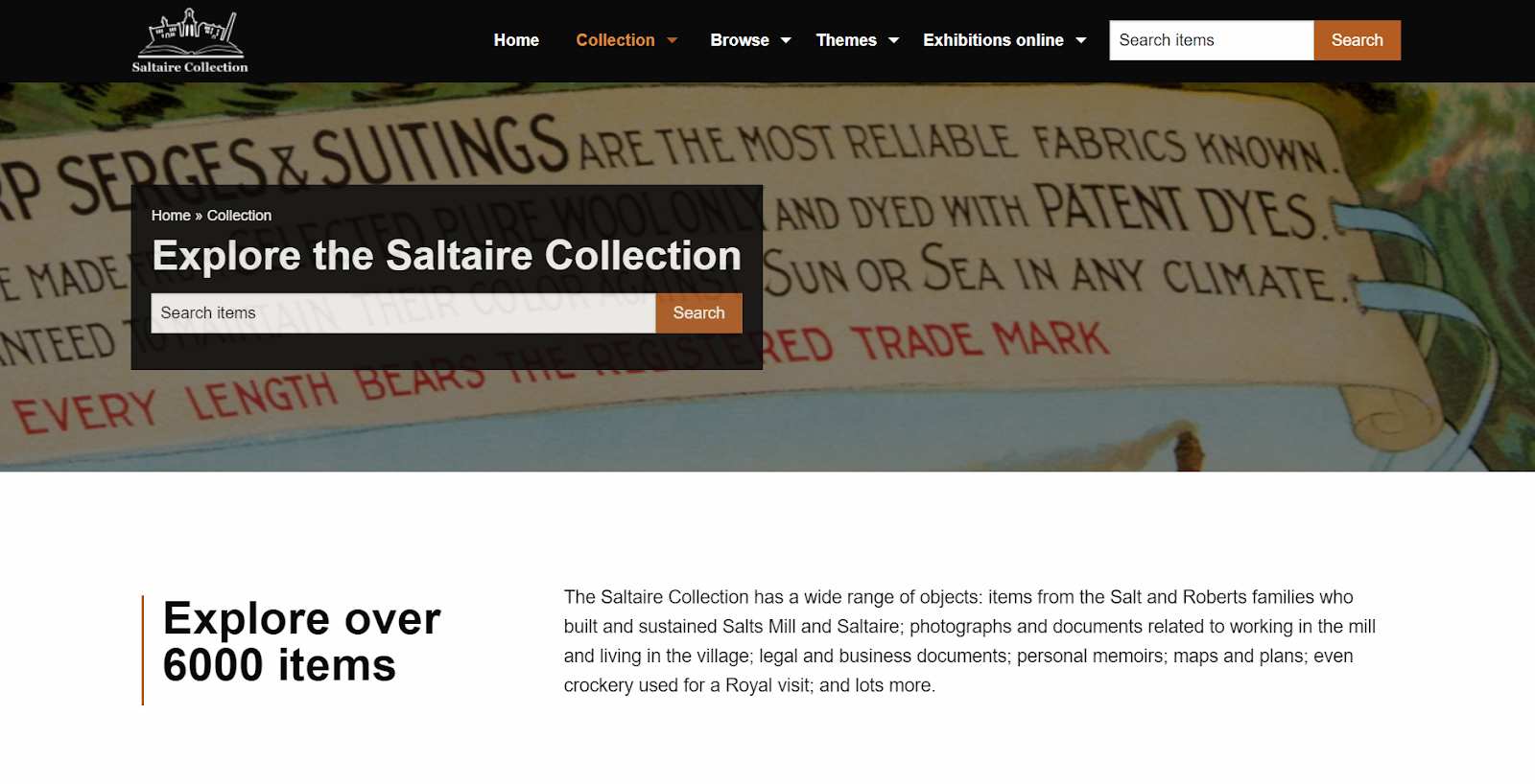 Screenshot of Saltaire Collection site