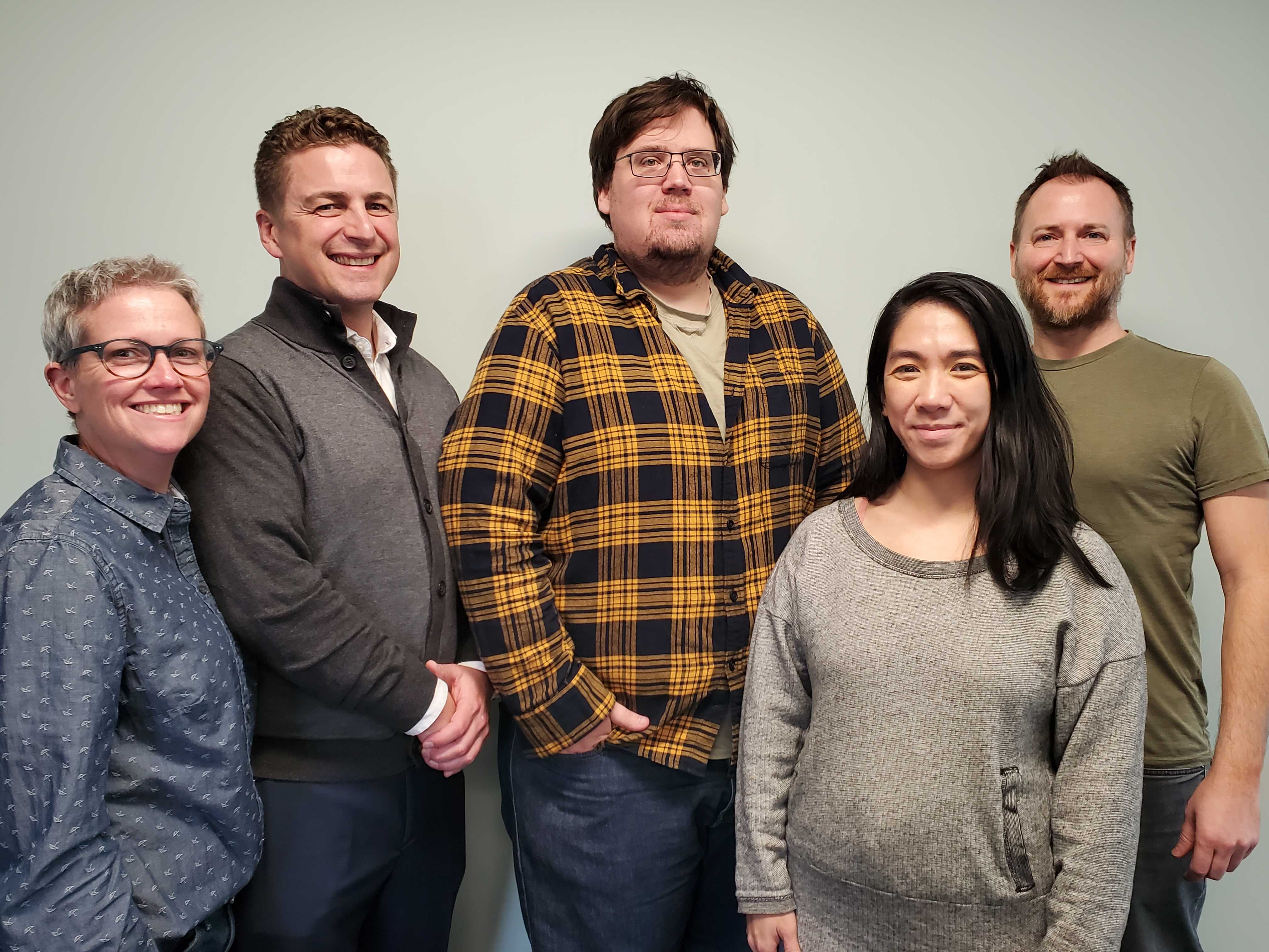 Omeka team, 2021: L to R: Sharon Leon, Ken Albers, John Flatness, Kim Nguyen, and Jim Safley