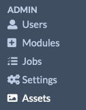 Admin section of the Navigation menu showing Assets section