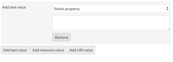 Image depicts only the Add text value block of the batch edit form, with a dropdown labeled "select property" above an empty text field