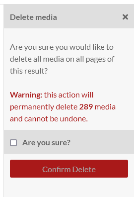 Close up of the warning that 2 medias will be deleted.