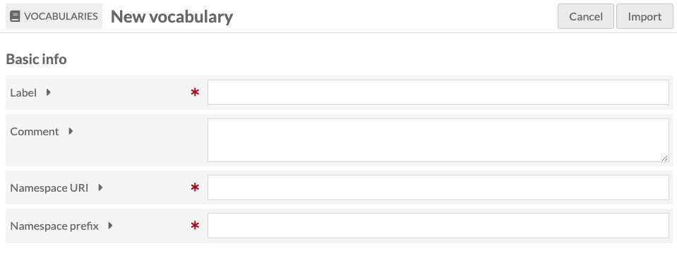 New vocabulary basic settings, nothing entered