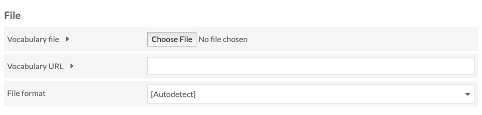 New vocabulary file settings, with no data entered and no file chosen