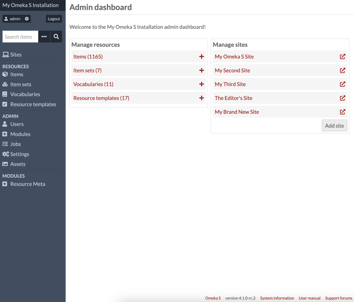 Admin dashboard full view