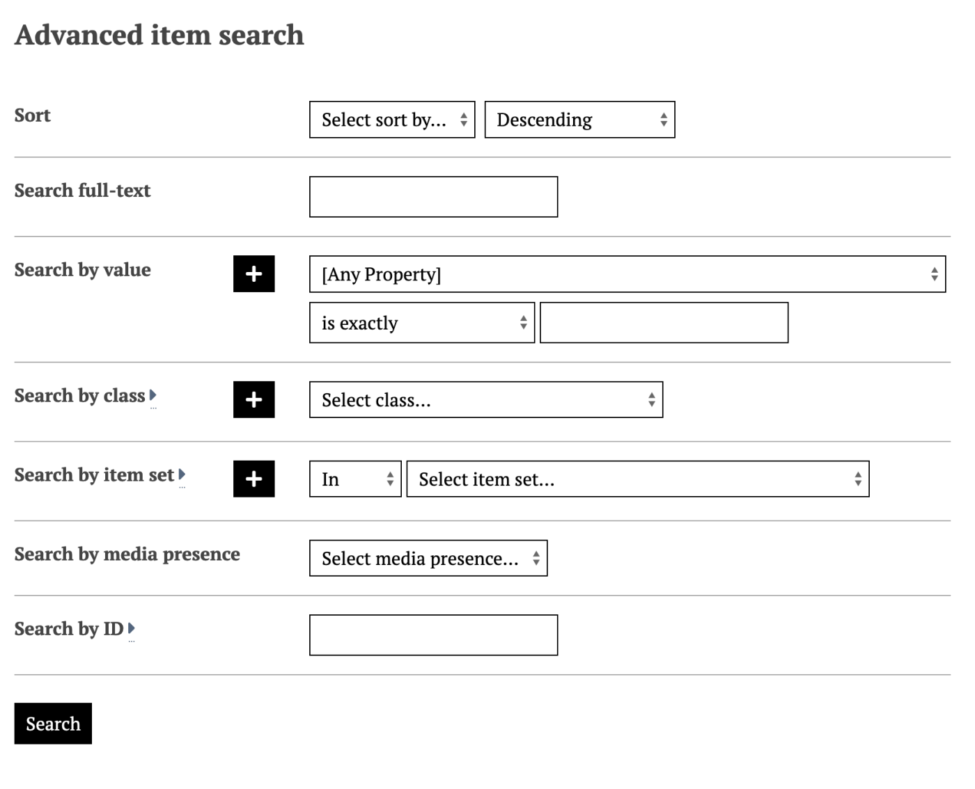 Advanced item search fields as described