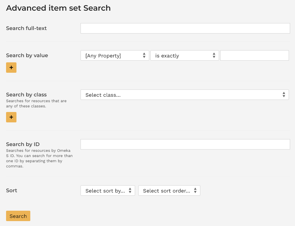 Item set advanced search options as described