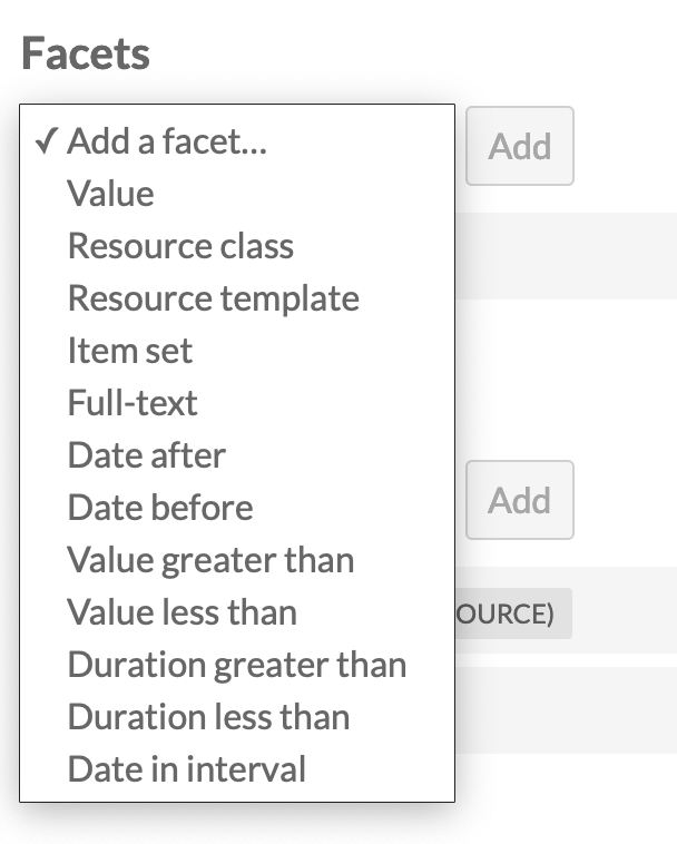 Facet Type dropdown menu showing options including Numeric Date Types
