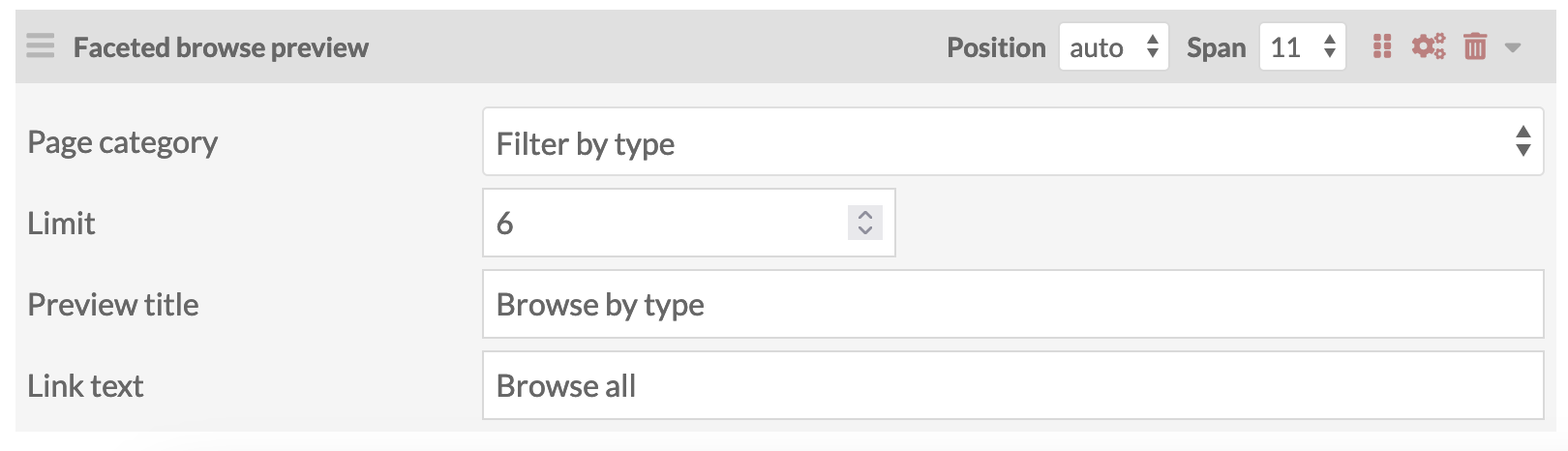 Faceted browse preview page block in the admin settings