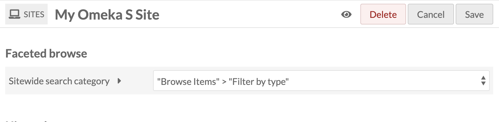 Faceted Browse section in the site settings