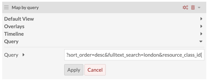 A map by query block open to the Query section. There is a query pasted into the field.