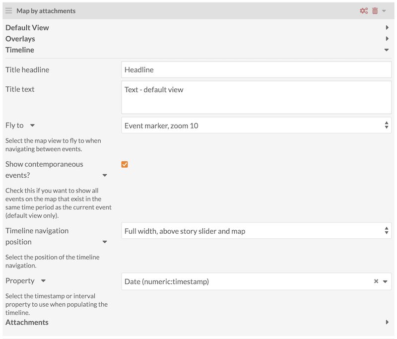 Mapping block with all options collapsed except Timeline, which shows options as described
