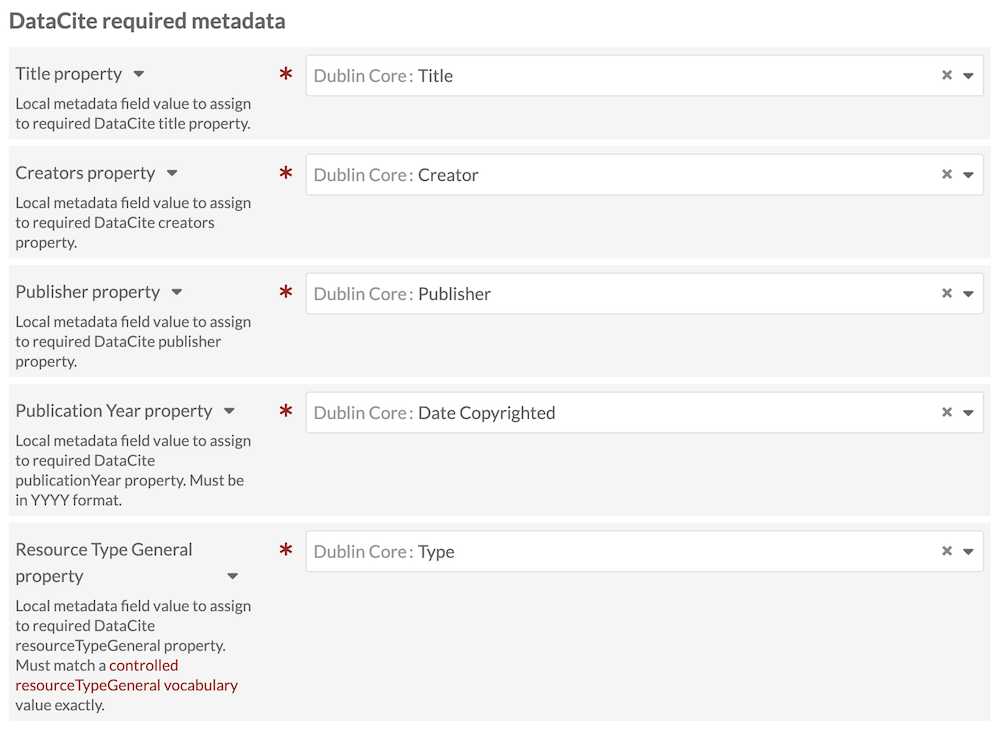 DataCite specific configuration options as listed above.