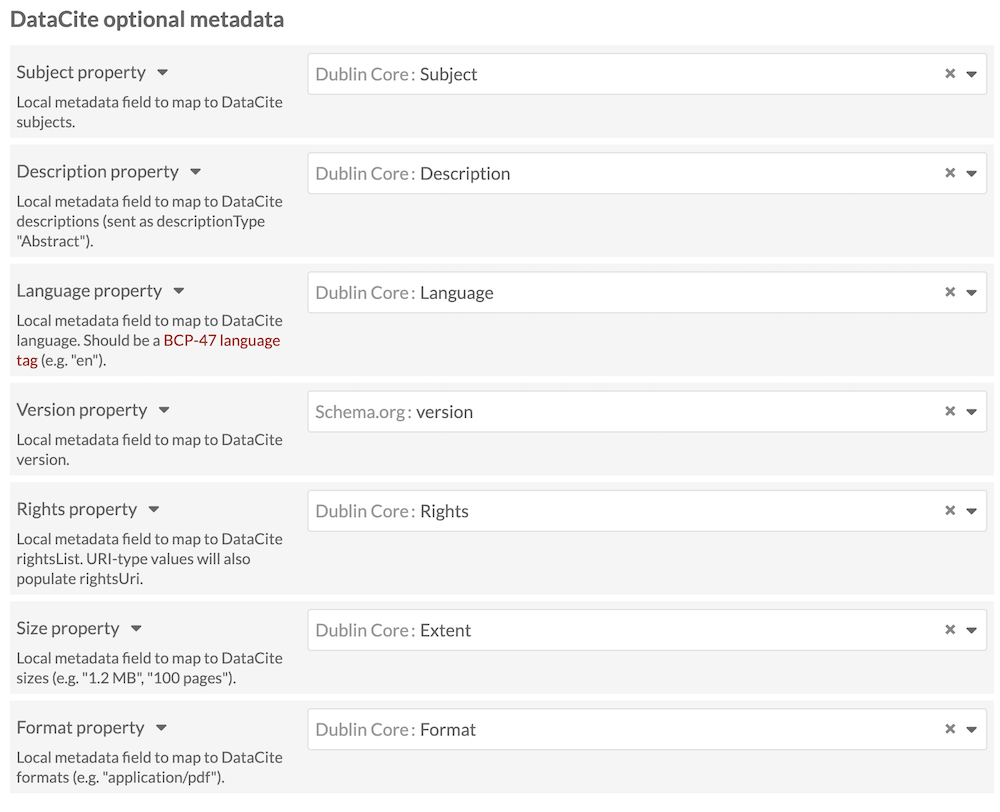DataCite specific configuration options as listed above.