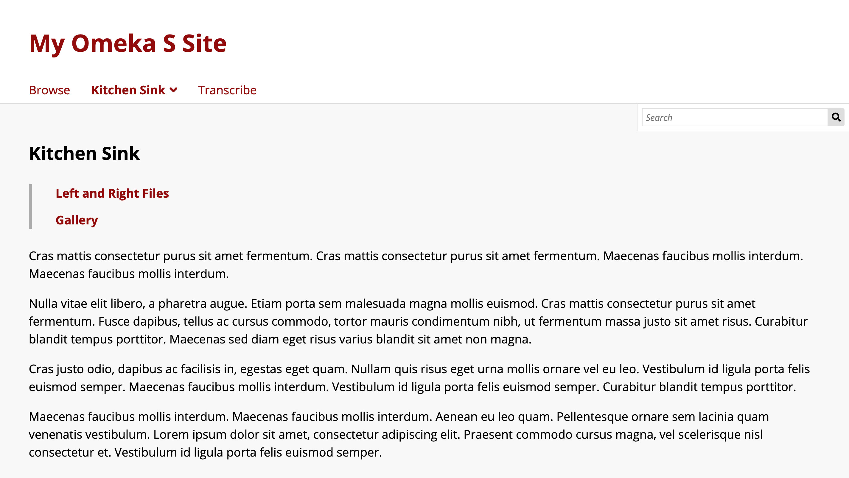 Screenshot of Omeka S site with "Default" theme. All the text us using "Open Sans".