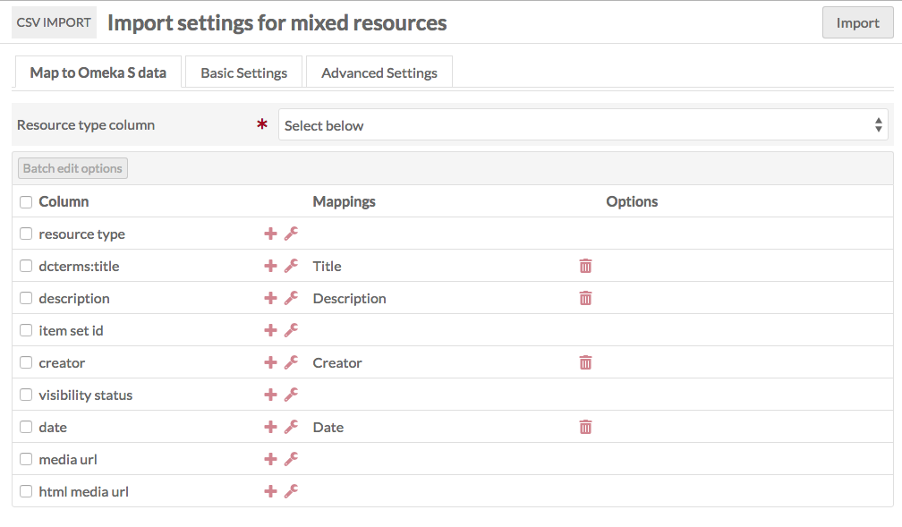 Mappings for a spreadsheet with nine columns.