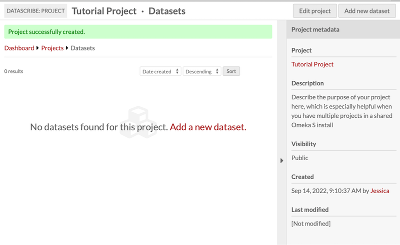 Screenshot of the DataScribe New Project page.