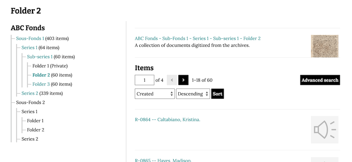 A grouping page showing information about the attached item set.