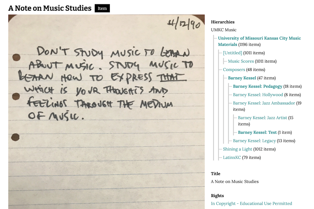 A public item view page with the Hierarchy showing multiple groupings highlighted in bold.