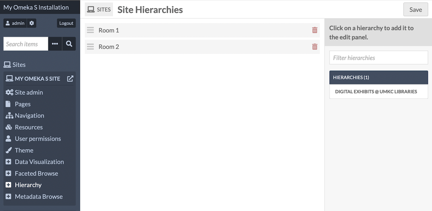 Adding hierarchies by name to one site.