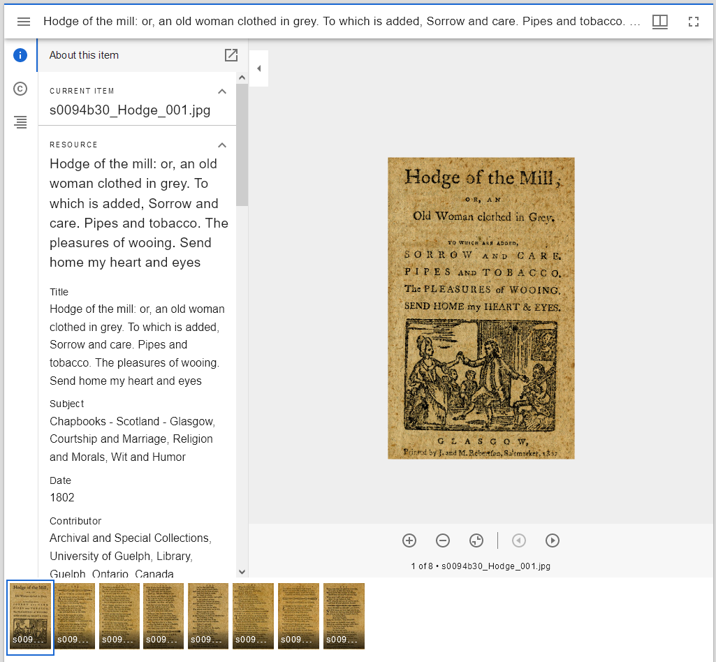 A view of a IIIF Mirador viewer showing a book with multiple pages.