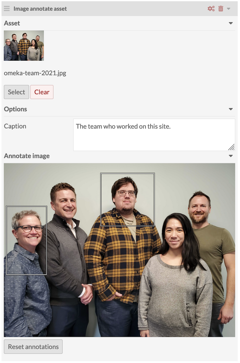 The Image annotate asset page block.