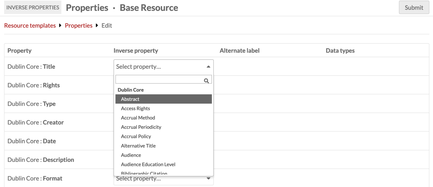 Select inverse property from dropdown menu.