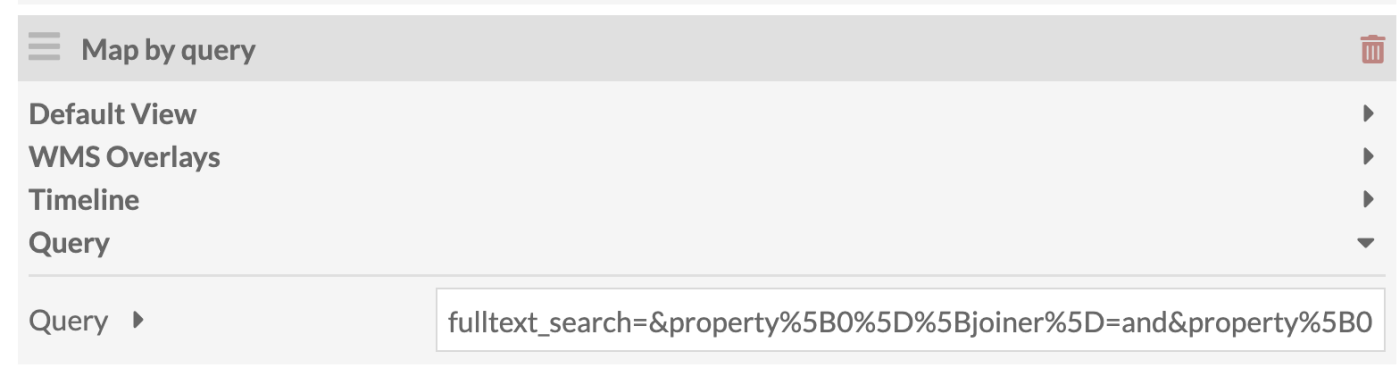 A map by query block open to the Query section. There is a query pasted into the field.