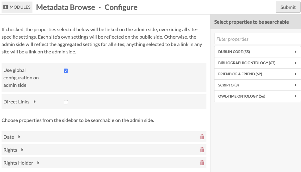 Metadata Browse configuration settings