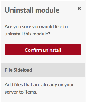 Uninstall module dialogue with the message "Are you sure you would like to uninstall this module?"