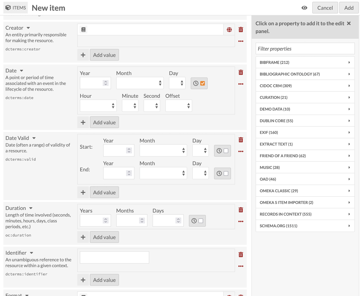 A New Item editing screen, with a resource template set that adds all 4 types of numeric data types. Details on each field below.