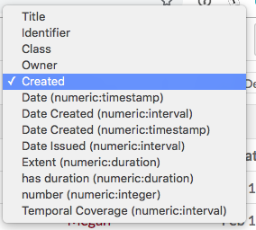 The contents of the dropdown, with the normal options in addition to eight properties using numeric data types.